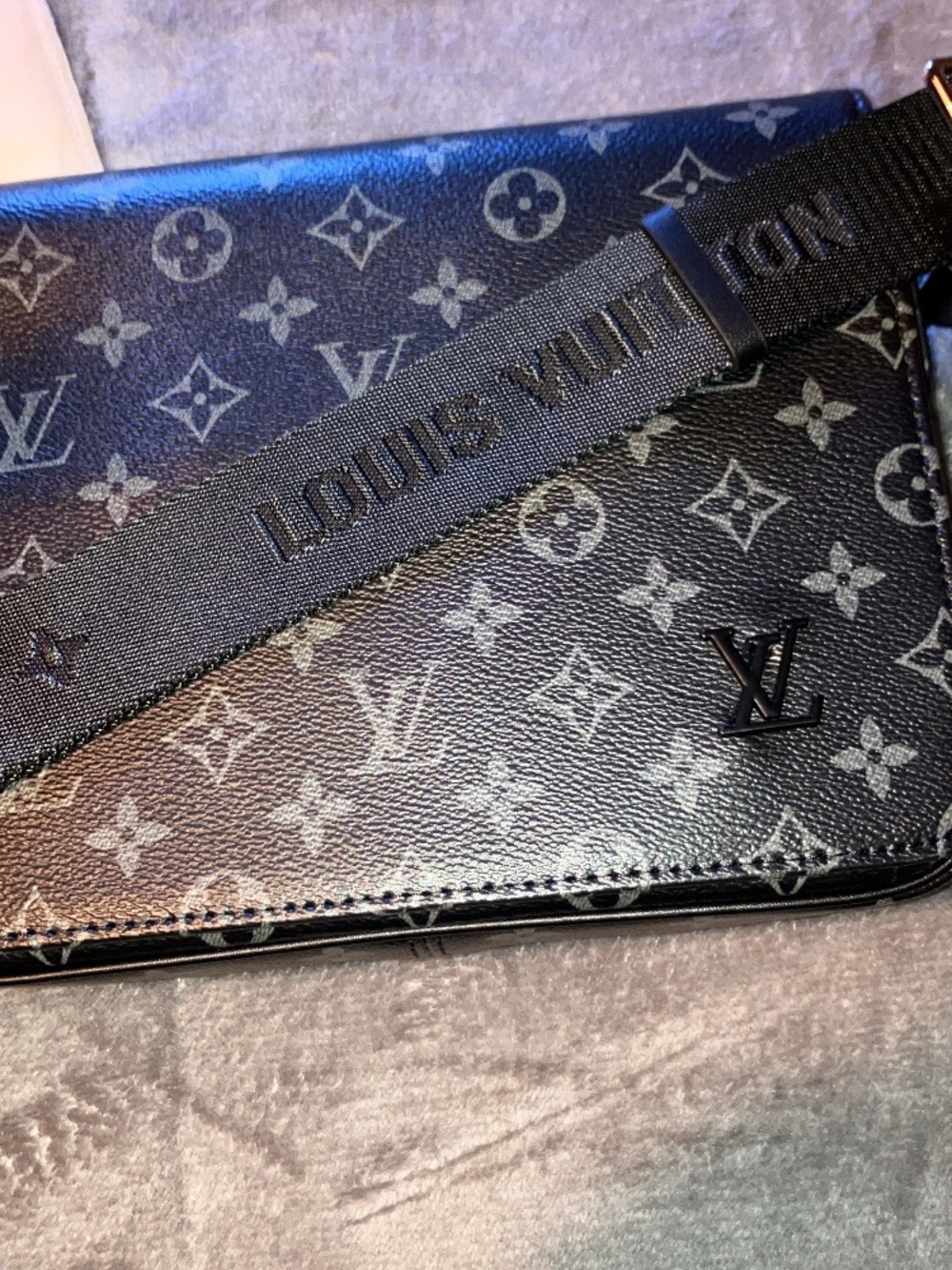 Louis Vuitton Monogram Eclipse Compact Crossbody Wallet - Black and Gray - Picture 2 of 6